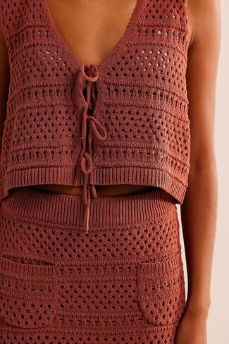 Yuemengxuan Crochet Skirt Sets Women 2 Piece Outfits Y2k Knit Tie Front Vest Top High Waist Bodycon Skirt Bikini Cover Up in Saudi Arabia