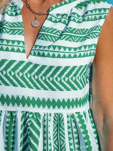 CUPSHE Women's Ruffle Beach Mini Dress Split V Neck A Line Sleeveless Geometric Stripe Tropical Leaf Pattern Summer Dresses in Saudi Arabia