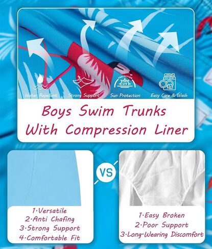 2-16 Years Boys Swim Trunks with Compression Liner Toddler Boy Swim Shorts Quick Dry Bathing Suit Beach Board Shorts in Saudi Arabia