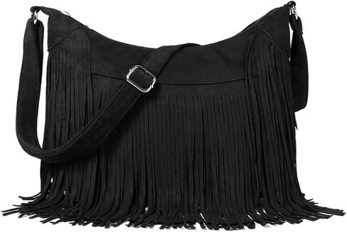 Sunwel Fashion Women هامش Hobo Bag Western محفظة كتف حقيبة نباتية من جلد الغزال شرابة الهبي حقيبة كروسبودي in Kuwait
