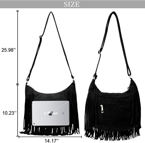 Sunwel Fashion Women هامش Hobo Bag Western محفظة كتف حقيبة نباتية من جلد الغزال شرابة الهبي حقيبة كروسبودي in Kuwait