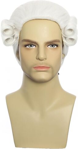 Elaine Men Judge Colonial Wigs 16 Inch Wavy Medium Length Wig Curly Washington Halloween Costume Cosplay Wig (White) in Saudi Arabia