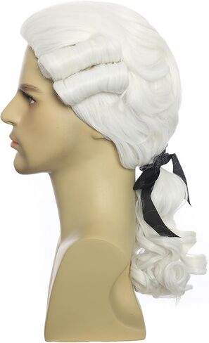 Elaine Men Judge Colonial Wigs 16 Inch Wavy Medium Length Wig Curly Washington Halloween Costume Cosplay Wig (White) in Saudi Arabia