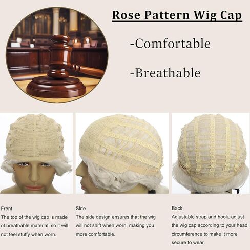 Elaine Men Judge Colonial Wigs 16 Inch Wavy Medium Length Wig Curly Washington Halloween Costume Cosplay Wig (White) in Saudi Arabia