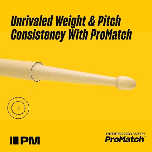 أعواد طبلة ProMark - أعواد طبلة Finesse 7A - مجموعة أعواد طبلة - طرف خشبي دائري صغير - أعواد طبول طويلة من خشب القيقب - وزن ثابت ودرجة - زوج واحد in Saudi Arabia