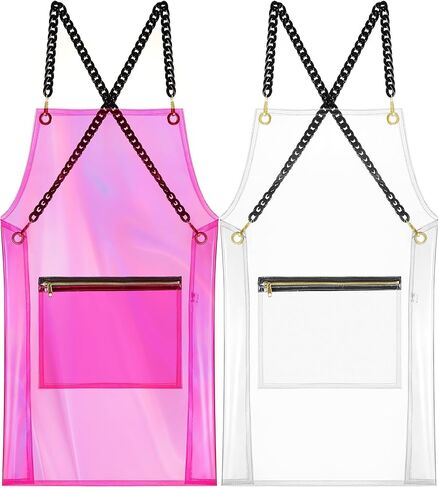 2 Pcs Clear Apron Transparent Apron for Hair Stylist Waterproof Hair Salon Work Apron with Pocket for Barber Nail in Saudi Arabia