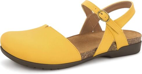 PARTY Closed Toe Sandals Women, Barefoot Arch Support Flat Sandals for Office Work and Travel with Comfortable Cork Footbed in Saudi Arabia