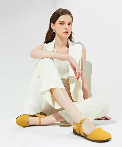 PARTY Closed Toe Sandals Women, Barefoot Arch Support Flat Sandals for Office Work and Travel with Comfortable Cork Footbed in Saudi Arabia