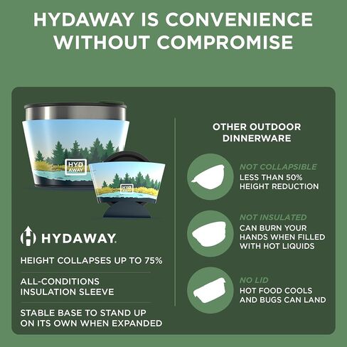 HYDAWAY 1.5-Cup Collapsible Insulated Bowl with Lid | BPA-Free, Leak-Resistant, and Ultra-Compact for Travel, Camping & Everyday Meals in Kuwait