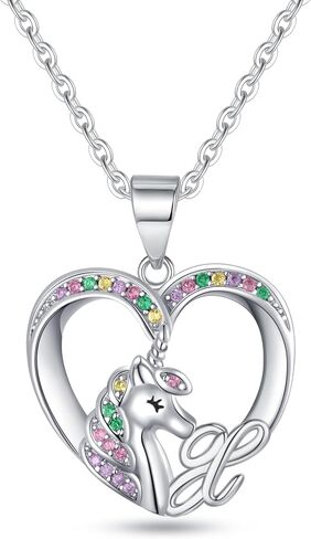 Unicorn Gifts Unicorn Necklace for Girls, White Gold Necklace Heart Pendant Unicorn Initial Necklaces for Girls Kids Necklace for Girls Teen Girls Jewelry Unicorn Gifts for Girls in Saudi Arabia