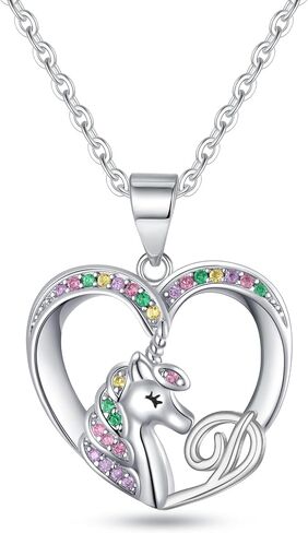Unicorn Gifts Unicorn Necklace for Girls, White Gold Necklace Heart Pendant Unicorn Initial Necklaces for Girls Kids Necklace for Girls Teen Girls Jewelry Unicorn Gifts for Girls in Saudi Arabia