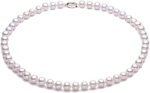 قلادة اللؤلؤ النسائية خيط واحد كلاسيكي 7-8 ملم قلادة لؤلؤ المياه العذبة البيضاء المستديرة 18" in Kuwait
