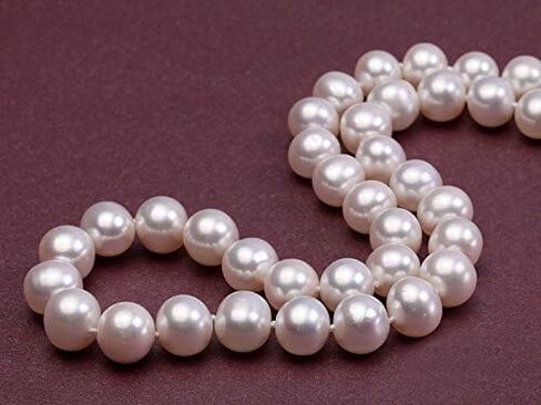 قلادة اللؤلؤ النسائية خيط واحد كلاسيكي 7-8 ملم قلادة لؤلؤ المياه العذبة البيضاء المستديرة 18" in Kuwait