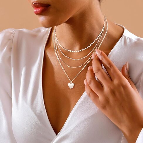 Pearl Necklace for Women,Dainty Layered Gold/Silver Necklaces for Women Pearl Necklaces Pendant Stackable Choker Necklaces Pearl Chain Jewelry Set Trendy Necklace in Kuwait