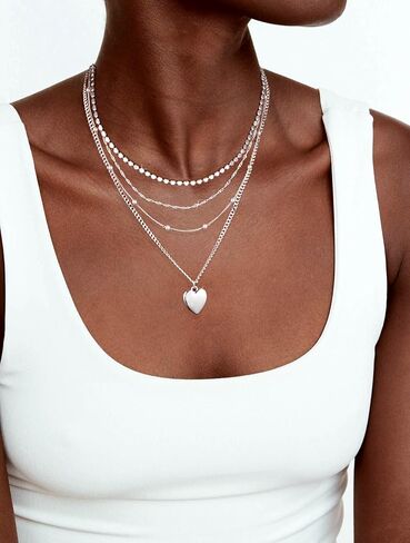 Pearl Necklace for Women,Dainty Layered Gold/Silver Necklaces for Women Pearl Necklaces Pendant Stackable Choker Necklaces Pearl Chain Jewelry Set Trendy Necklace in Kuwait