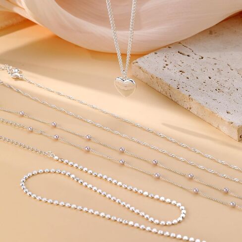 Pearl Necklace for Women,Dainty Layered Gold/Silver Necklaces for Women Pearl Necklaces Pendant Stackable Choker Necklaces Pearl Chain Jewelry Set Trendy Necklace in Kuwait