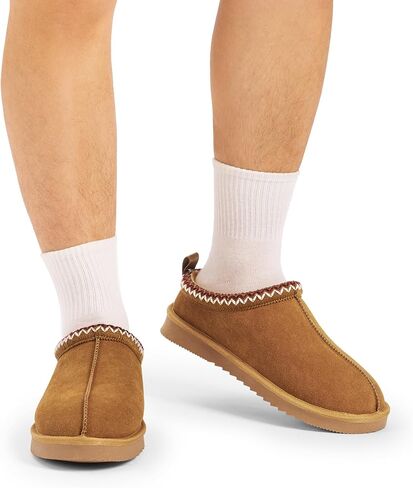 DREAM PAIRS Men's Fuzzy Cozy Slippers Genuine Suede Indoor Outdoor Home Comfy Winter Cute Warm Memory Foam Furry Shoes in Saudi Arabia