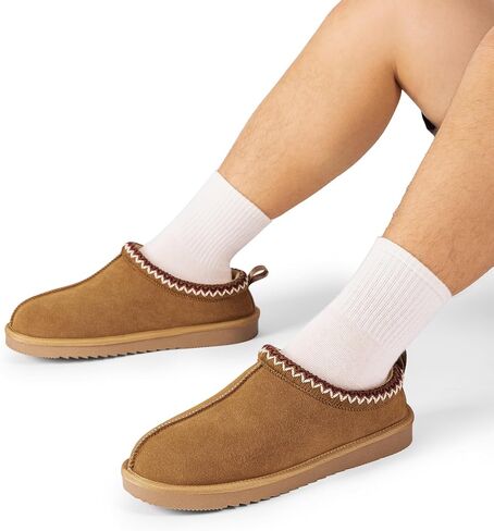 DREAM PAIRS Men's Fuzzy Cozy Slippers Genuine Suede Indoor Outdoor Home Comfy Winter Cute Warm Memory Foam Furry Shoes in Saudi Arabia