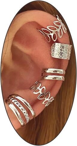 5Pcs Statement Ear Cuffs Earrings Sets for Women Lover,Leaf Non Piercing Lightweight Fake Clip On Cartilage Punk Fashion Fake Earrings in Saudi Arabia