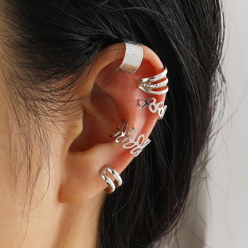 5Pcs Statement Ear Cuffs Earrings Sets for Women Lover,Leaf Non Piercing Lightweight Fake Clip On Cartilage Punk Fashion Fake Earrings in Saudi Arabia