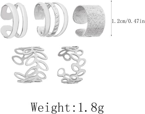 5Pcs Statement Ear Cuffs Earrings Sets for Women Lover,Leaf Non Piercing Lightweight Fake Clip On Cartilage Punk Fashion Fake Earrings in Saudi Arabia