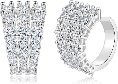 CERSLIMO Ear Cuffs Non Piercing Earrings for Women, 14K Gold Plated Three Rows Cubic Zirconia Faux Diamond Ear Cuff Silver Clip On Cartilage Huggie Hoop Earrings in Saudi Arabia