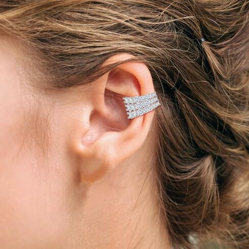 CERSLIMO Ear Cuffs Non Piercing Earrings for Women, 14K Gold Plated Three Rows Cubic Zirconia Faux Diamond Ear Cuff Silver Clip On Cartilage Huggie Hoop Earrings in Saudi Arabia