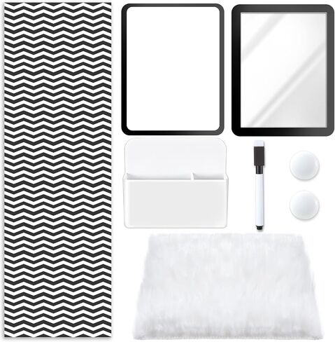 8 Pcs Locker Accessories Kit Back to School Essentials Include Magnetic Locker Wallpaper Mirror Carpet Storage Case Whiteboard with Dry Erase Marker Organizer Supplies for Girls Students School Office in Saudi Arabia