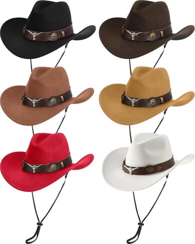 Hercicy 6 Pcs Cowboy Hats Pack Women Men Retro Wide Brim Western Hat Fur Faux Felt Cowgirl Hat Belt Buckle Panama Hat in Kuwait