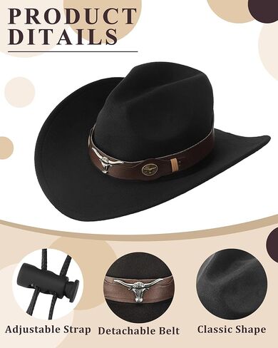 Hercicy 6 Pcs Cowboy Hats Pack Women Men Retro Wide Brim Western Hat Fur Faux Felt Cowgirl Hat Belt Buckle Panama Hat in Kuwait