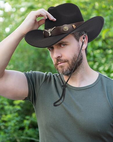 Hercicy 6 Pcs Cowboy Hats Pack Women Men Retro Wide Brim Western Hat Fur Faux Felt Cowgirl Hat Belt Buckle Panama Hat in Kuwait