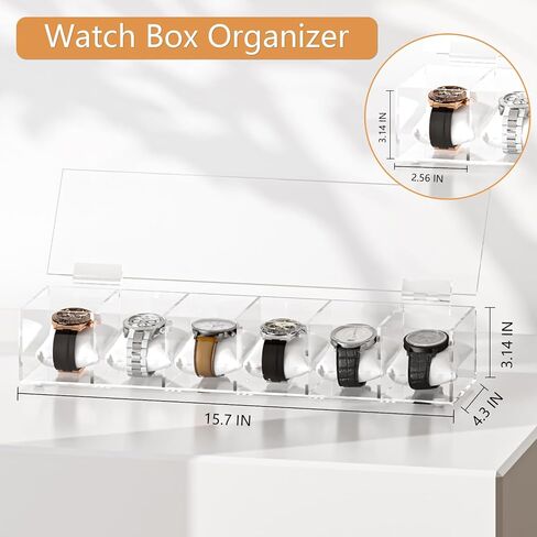 Elegant Watch Box Organizer For Man, Watch Case for Men Women with 6 Slots, Premium Acrylic Watch Holder and Watch Box,Perfect for Display and Storage in Saudi Arabia