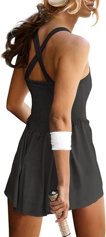 فستان تنس نسائي من LAMISCHE مع شورت داخلي وحمالة صدر، فستان قصير من قطعة واحدة للتمرين على شكل حرف A، فستان يوجا للجولف in Kuwait