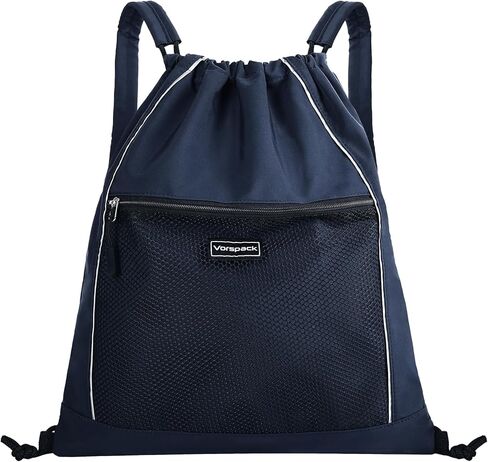 Vorspack Drawstring Backpack - Drawstring Bag with Mesh Pocket String Backpack with Reflective Strips Sackpack Cinch Bag for Sport Gym Travel - Black in Saudi Arabia