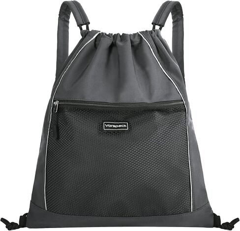 Vorspack Drawstring Backpack - Drawstring Bag with Mesh Pocket String Backpack with Reflective Strips Sackpack Cinch Bag for Sport Gym Travel - Black in Saudi Arabia