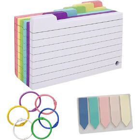 300PCS Index Cards Flash Card With 3 x 5,Colored Card with Ring Ruled Index Note Cards for Office School Learning