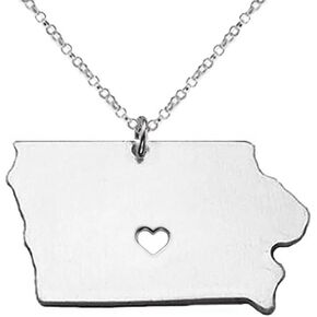 Art Attack Stainless Steel I Love Iowa Necklace, Hawkeye State Heart Map Pendant (Silver)