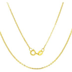 14K Solid Gold Chain Necklace, 1.2 mm Gold Cable Link Chain Necklace with Adjustable Extender, 16"-18"