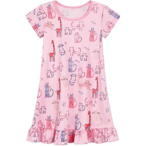 WonderBabe Girls Nightgowns Short Sleeve Nightdress Unicorn Cat Pajamas Toddler Nightgown Sleepwear Night Gowns for Kids