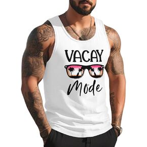 Mens Tank Tops Summer Beach Vacation Sleeveless Shirts Casual Palm Graphic Muscle Gym Workout Tank Top