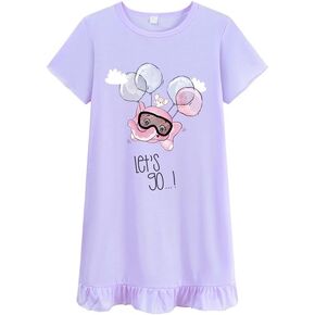 Girls Short Sleeve 3-10 Years Unicorn Dinosaur Star Moon Nightgown Pajamas Sleep Dress Sleepwear