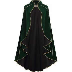 GRAJTCIN Women's Medieval Cloak Stand Collar Deluxe Velvet Gold Trim Cape for Adult