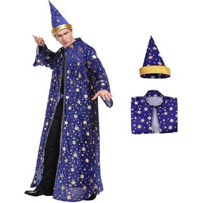 Wizard Costume Cloak And Hat Halloween Magic Wizard Cloak Robe For Adult