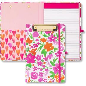 Steel Mill & Co Cute Mini Clipboard Folio with Refillable Lined Notepad and Interior Storage Pocket, Small Padfolio for Work (Watercolor Flowers)