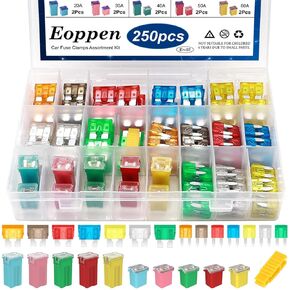 250Pcs Car Fuse Assortment Kit 5A 7.5A 10A 15A 20A 25A 30A Standard & Mini Car Blade Fuses 20A 30A 40A 50A 60A Low and Tall/STD Profile Box Shaped Automotive Fuse for Cars, Trucks and SUV, Boat