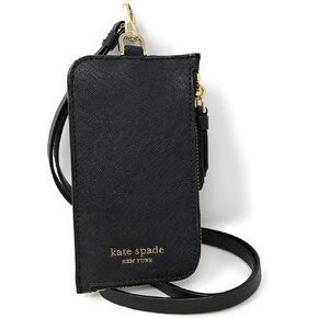 Kate Spade New York L-Zip Saffiano Leather Card Case Lanyard Black, Large in Kuwait