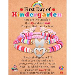 First Day of School Kindergarten Preschool Gifts, Mom and Daughter Matching Bracelets Set, Back to School Gifts for Girls Daughter