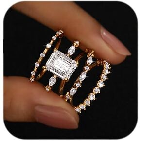 iF YOU Gold Rings for Women Non Tarnish - Dainty 14K Gold Plated Stackable Cubic Zirconia Knuckle Ring Set, Statement Promise Wedding Bands Engagement Rings Size 6 7 8 9 10