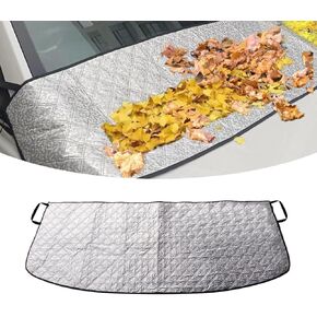 1 PC Car Front Windshield Shade, 66.9" x 17.7" Fallen Leaf Dust UV Ice and Snow Protector for All Seasons, Hook + Adsorption Installation Anti-Lost Covers, Universal for Cars Trucks (Silver)