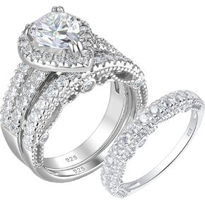 Wuziwen 4 Carats Wedding Engagement Ring Set for Women 925 Sterling Silver Cubic Zirconia 3.5mm Eternity Bands for Women Vintage Sterling Silver CZ Stackable Ring Enhancer Size 6